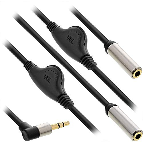 InLine 99253A Slim Audio Y-Kabel Klinke 3,5mm ST an 2x Klinke BU, mit Lautstärkeregler, 0,25m