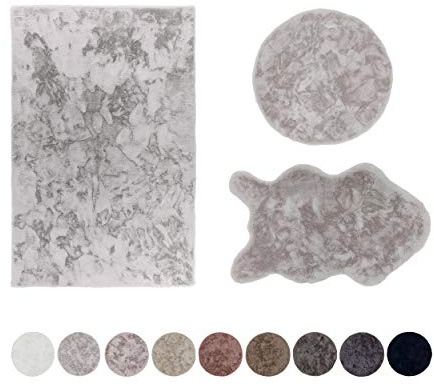 Schöner Wohnen Kollektion Hochwertiger Kunstfell Teppich flauschig - Teppich Wohnzimmer - Hochflorteppich Lammfell Schaffell - Dekofell Shape Silber 60 x 90 cm