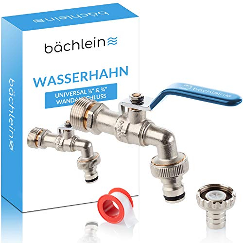 Bächlein Robinet Universel pour le Jardin Bleu - 2 Raccordements de Tuyau, Boisseau Sphérique Raffiné 1/2 et 3/4 Pouces, Sortie pour l'Extérieur