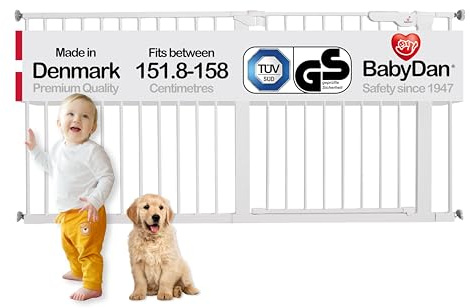 BabyDan Premier, extra bred tryckpassad trappgrind, 152–158 cm, babygrind/säkerhetsgrind, metall, vit, tillverkad i Danmark – (husdjursgrind/hundgrind)