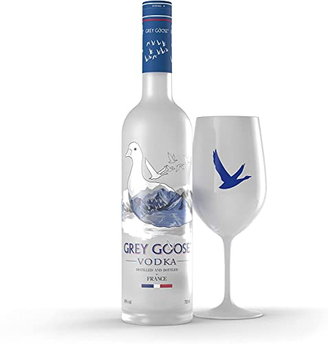 GREY GOOSE Premium French Vodka, 40 % vol., 70 cl/700 ml, avec un verre en acrylique, préparée à partir d’ingrédients français: du blé de Picardie et de l’eau de source naturelle de Charente