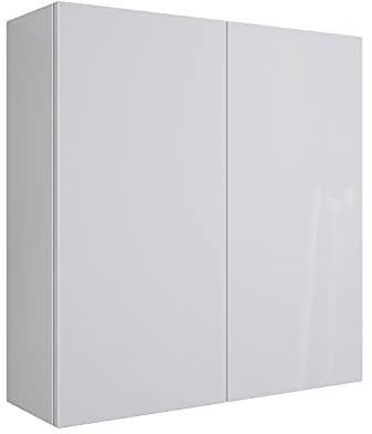 Mama Store ERA Hängeschrank mit 2 Türen und Push-and-Pull-Öffnungssystem, laminiert, weiß glänzend, L. 68 x T. 22 x H. 71 cm