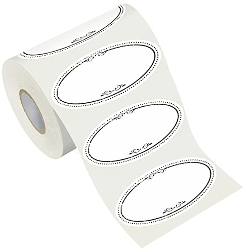 500 Etichette per Conserve Ovali della Dispensa del Congelatore, Bordi a Pois Neri, Resistente all'acqua e all'olio per Contenitori Barattoli per Alimenti, Stoccaggio del Ristorante della Cucina