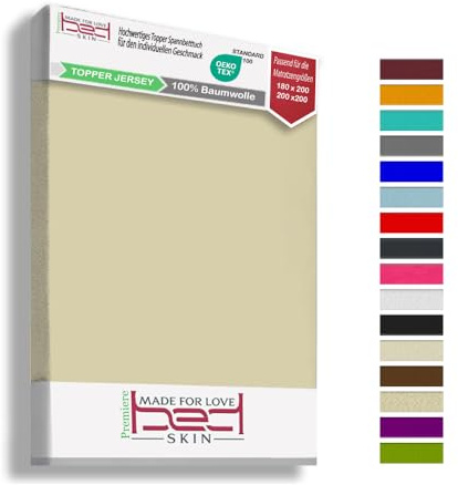 Bedskin Premium Topper Spannbettlaken 90x200 & 100x200 cm – 100% Baumwolle, Jersey Spannbetttuch, für Topper bis 10 cm Höhe (Natur)