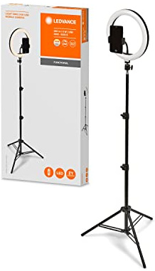 LEDVANCE LED-ringljus med stativ 2100mm med USB-anslutning, 120 lysdioder dimbara, 3000-5800k, 10W-400-500 Lm, 190mm, Ringljus för mobiltelefon, smink, fotografering med Bluetooth-fjärrkontroll