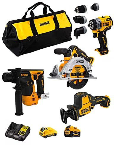 DeWALT Kit D12K401 (DCS512 + DCS312 + DCD703 + DCH072 + 1 batterie 3,0 Ah + 1 batterie 5,0 Ah + ladegerät + Tasche)