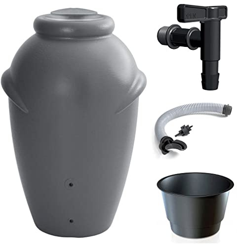Prime Garden® Aqua-Can - Depósito de Agua de Lluvia con Grifo y conexión- Tanque Barril ánfora (360L, Gris)