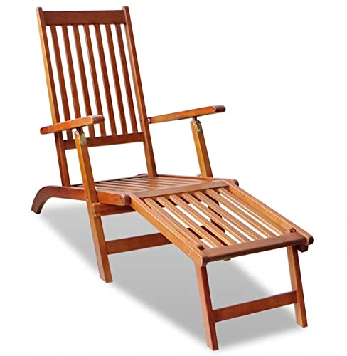 YUMENG Liegestuhl mit Fußablage, Gartenliege, Sonnenliege, Relaxliege, Deckchair, Terrassenstühle, Saunaliege, Beach Chair, Akazie Massivholz