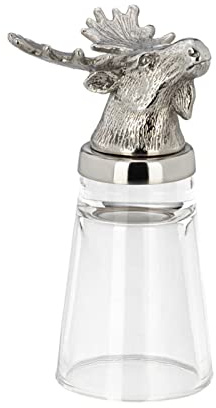 H.Bauer jun. Edelstahl Zylinder Schnapsglas 4 cl ohne Henkel - ausgefallenes Shotglas mit Jagdmotiv Elch Ø 4.5 cm - individueller Stamper mit Fuß - Highlight zu jeder Party, Feier oder an der Bar