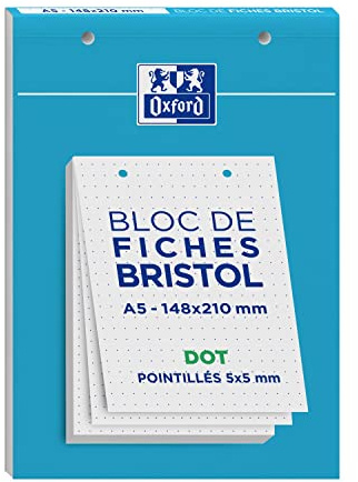 OXFORD Block mit 30 Karteikarten, 148 x 210, perforiert, DOT, Weiß