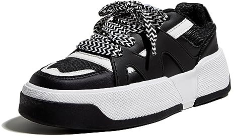 LUCKY STEP Women’s Platform Fashion Sneakers Thick Sole Shoe,Blackwhite,9