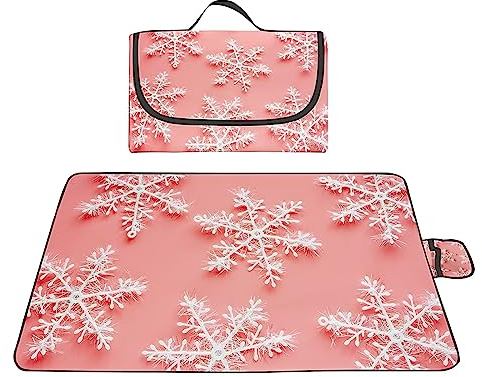 TengYuer Picknickdecke 180x200cm Stranddecke Wasserdicht Sandfrei Isoliert Faltbar Strandmatte mit Tragegriff Outdoor Campingdecke XXL für Camping Parks Strände Picknick Rosa Schneeflocke
