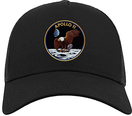 Apollo 11 American Bald Eagle Moon Mission Half Mesh Cotton Trucker Cap Baseball Hat Black, Schwarz , Einheitsgröße