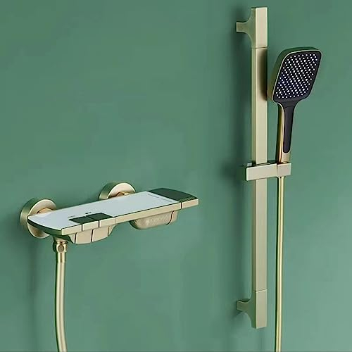 XJTNLB Badewannenarmatur Wasserfall mit Brause 3 Modi Wasserhahn Badewanne mit Brause Wandmontage Bad Armatur Badewanne Einhebelmischer Dusche, Gold, mit Duschstange