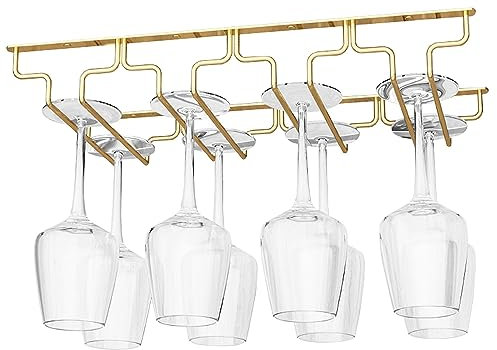 SAGIDAR Weinglashalter Hangend Gold, Weinglasregal Unter Dem Schrank, Umgekehrter Weinglashalter Edelstahl, Breite 22.5cm, Regal Weinglas Aufbewahrung Für Bar, Küche