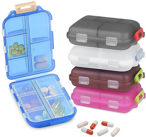 Fyihoxi Tablettenbox 5 Stück Reise-Pillen-Organizer 10 Fächer Medikamenten Aufbewahrung Pillendose Medikamentenbox Pillen-Organizer Box Klein Pillendose Reise-Pillenbox für Reise,Tägliches Gebrauch