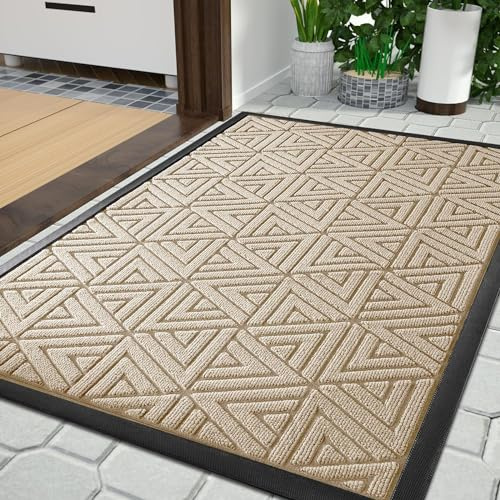 Yimobra Fußmatte für den Außenbereich, strapazierfähige und langlebige Eingangsmatte für den Außenbereich, leicht zu reinigen, wasserabweisend, 120 x 80 cm, Khaki