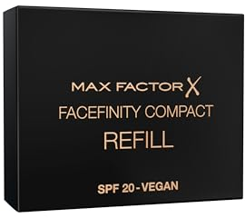 Max Factor - Refill Fondotinta Facefinity Compatto, formula vegan, fondotinta dalla coprenza modulabile e dal finish mat, fino a 24 ore di tenuta, SPF 20, 001 PORCELAIN, 10 g
