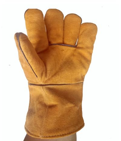 Schweißer Schweißerhandschuhe Stulpen, verstärkte gefütterte Handschuhe & Ärmel Set, hitze- und flammenbeständiges Rindsleder Ausrüstung