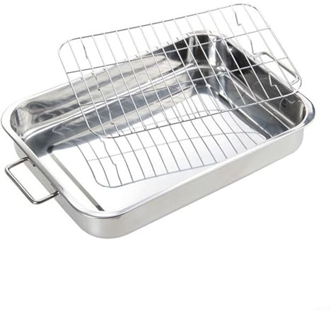 Getdoublerich Stainless Steel Deep Roasting Tray Oven Pan, Grill Rack Baking Roaster Tin Tray, Easy Cleaning(33 * 23 * 5CM)