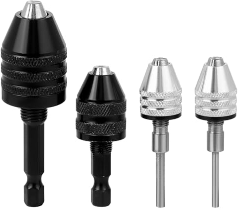 QWORK® 4 pièces jeu de mandrins de perçage, adaptateur de mandrin de perçage, (0.3-6.5mm,0.3-3.6mm,0.3-3.4mm), avec poignées hexagonales et rondes