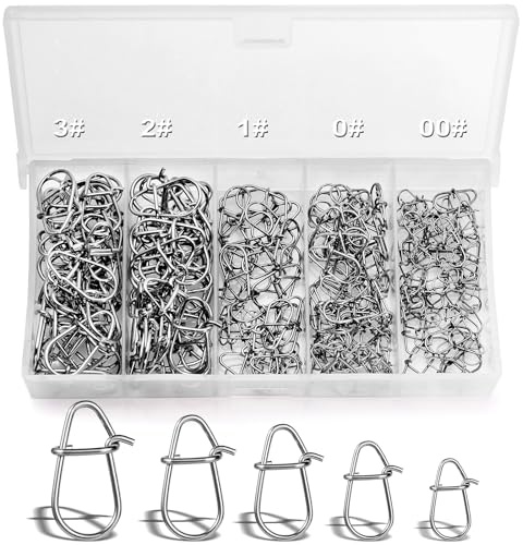 Annyswit 200 pièces/5 Tailles Fishing Snap pour émerillons Set 3# 2# 1# 0# 00# Snap Citrouille Broche Snap Changement Rapide Carabiner pour Truite Snap Pêche avec Verrouillage Duo-Snap Facile