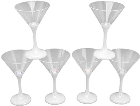 Fafeicy Plastic LED Martini Glasses, 6Pcs 210ml Martini Glasses LED Colorful Light Up Flashing Plastic Bar Cups for Nightclubs, Holiday
