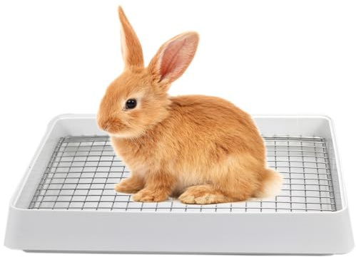 PODOO Kaninchenklo groß Meerschweinchen-Trainingspfanne mit Toilettenschale, ideal für Ratten, Frettchen, Häschen, kleine und mittelgroße Tiere (mittlere + extra große Stahllöcher Gitter)