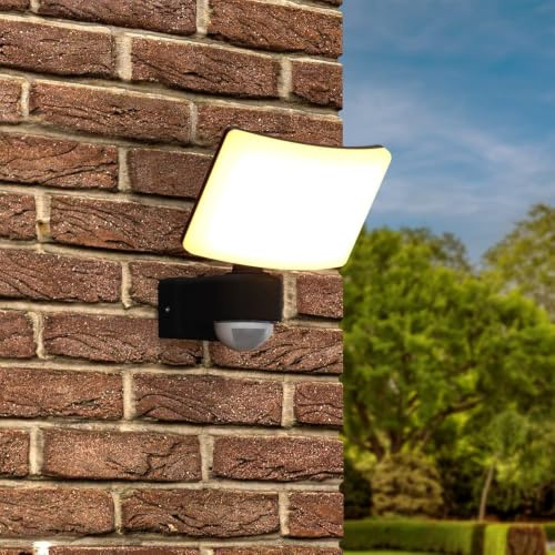 HOFTRONIC - LED Wandleuchte außen mit Bewegungsmelder - Bristol - Inkl. Dämmerungssensor - IP54 wasserdicht - 814 Lumen - 3000K warmweiß - 10 Watt - Schwarz - Aussenleuchte mit Dämmerungssensor