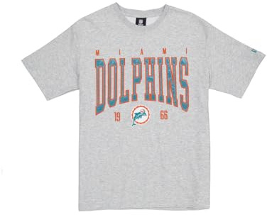 Miami Dolphins Unisex NFL Oversized T-Shirt Satin Applique Patch Logo Miami Dolphins Heather Gray T-Shirt (1er Pack)