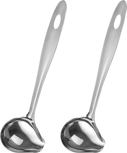 AMJKEJI 2 Pcs Gravy Ladle Sauce Ladle Stainless Steel Sauce Spoon Drizzle Spoon Ladle Spoon with Spout for Sauces Soup 10.6inch