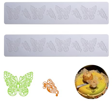SenaiMy 2 Stück Spitze Silikonform Matte, Silikonformen Backen, DIY Silikonform aus Schmetterling, 3D Fondant Silikonform in Hohler Blätterform für Kuchendekoration, Desserts (Schmetterling)