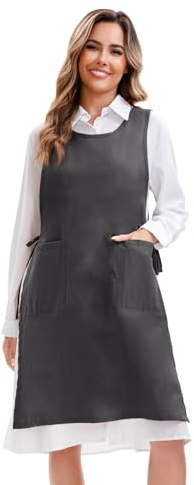 Nanxson Damen Bauwolle Schürze Kochschürze Casual Loose Lang Schürze | Weich Seitliche Schnürung Küchenschürze mit 2 Taschen für Kochen, Hauaarbeit, Garten, Baken, Malerei