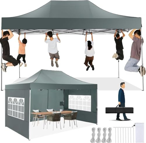 COBIZI Pavillon 3x4,5 Faltpavillon Wasserdicht Stabil Winterfest mit 3 seitenwänden, Partyzelt Das Spitzdach Gartenpavillon Outdoor Faltbar UV-Schutz, Grau