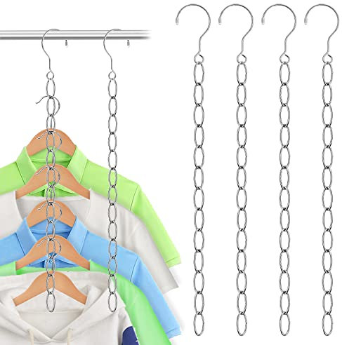Dokeno 4 Piezas Cadenas para Colgar Ropa Que Ahorran Espacio, Organizador Armario Ropa Perchas Mágicas de Acero Inoxidable Clasificadores de Armarios Portátiles y Almacenamiento para Armario