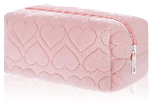 Sibba Make-Up Tasche Geschwollenes Make-Up Kulturtasche Für Frauen Mit Reißverschluss Kosmetiktasche Reisehandtasche Süßer Organizer Reisen Hautpflege Geldbörse Dusche Badezimmer(Rosa,16x10×9 cm)