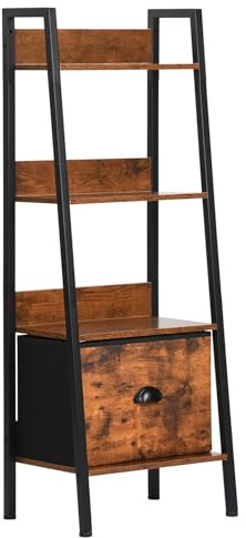 FurnitureR Estantería de escalera para libros, estantería de almacenamiento industrial, estantería abierta con cajón para sala de estar, dormitorio, oficina, cocina, jardín, 42,5 x 29 x 110 cm, marrón