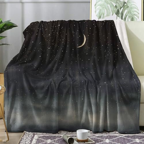 ZDABAOEC Kuscheldecke Flauschig Mond und Sterne Decke, Fleecedecke 220x240, Sofadecke & Couchdecke, Weiche Kuschelige Wohndecke Blanket, XXL Groß Decken für Sofa Couch