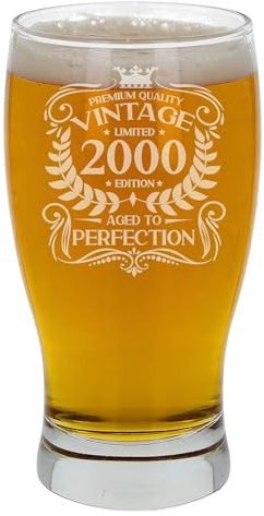 Always Looking Good 26th Birthday Gift for Men Vintage 2000 Aged to Perfection Engraved Pint Beer Glass Present for 26 Year Old Etched Cider Lager Beer Tulip Pint Glasses
