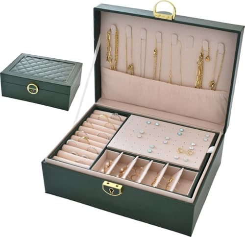 Schmuckkästchen leder abschließbar Damen Rosa Mädchen Schmuckaufbewahrung Reise Weiß rechteckig klein Schmuckbox Schwarz Schmuckkasten mit Schloss Grün (Grun)
