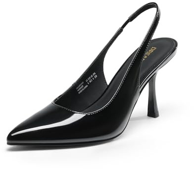 DREAM PAIRS Women's Heels Slingback Stiletto Pumps Shoes Pointed Closed Toe Kitten Heels Dress Bridal Elegant Wedding Sexy Party,Size 9.5,Black-Pat,DWUMPU2510