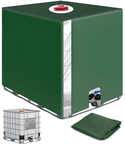 SOBEAU Copertura per Serbatoio IBC 1000 litri con Apertura Superiore, Protezione Cisterna Anti-UV Antipolvere, Copertura Protettiva Serbatoi, Verde (120 x 100 x 116 cm)