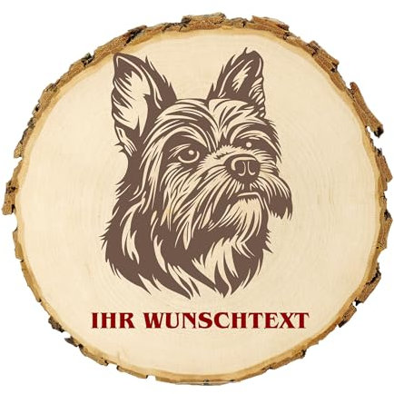 KIWISTAR UG - 14-16 cm Baumscheibe - Belgischer Griffon - Hund - personalisiertes Geschenk individuell selbst gestalten - Name - Holzscheibe mit Wunschtext - Naturholz - Geschenk - Türschild