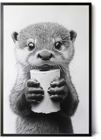 Paul Sinus Poster/Leinwandbild/Rahmenoption – Süßer Otter mit Klopapier – Witziges WC-Bild für Humor im Bad