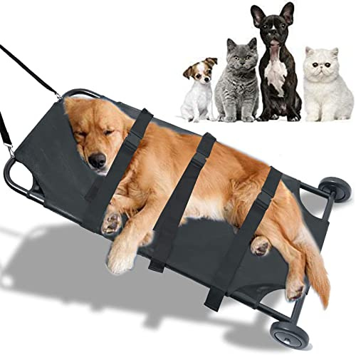 Animal Stretcher, 2-Rad Tragbarer Haustier-Transportwagen, maximale Kapazität 113.4 kg, stabiles und sicheres Faltdesign für Hunde und andere Tiere