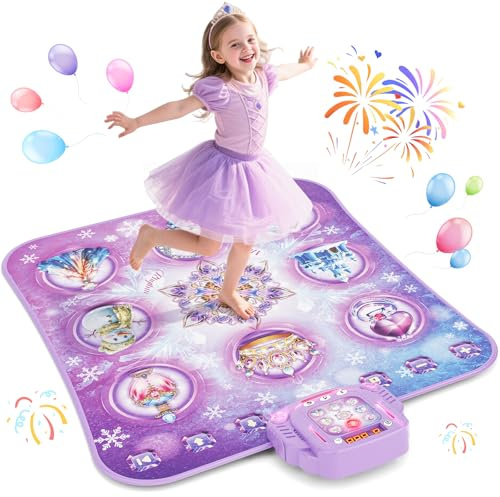 Tapis de danse pour enfants, jouet pour filles, tapis de danse à 8 boutons avec Bluetooth,4 modes de jeu,musique intégrée,cadeau d'anniversaire ou de Noël pour princesse violette, âge 3 4 5 6 7 8 9ans