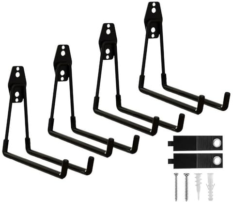 CRXCRC Garage Hooks, 4 Pack 7.7inch Large Square Wall Hooks for Hanging Heavy Duty Ladders, Bikes, Tools Ideal for Garage, Garden, Basement Utility Room Storage (Black)