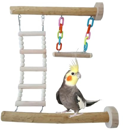 Papegoquy Training Suspension Bridge - hangunga leksaker fågel bur tillbehör för husdjur - trästöd stimulerar speltid med vår fågelstege bro