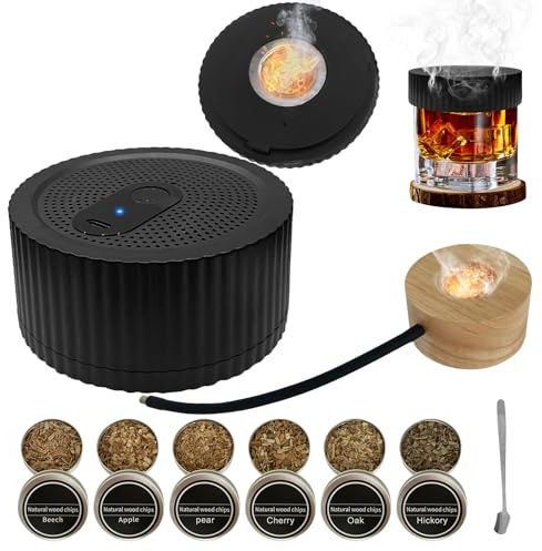 Emooncn 2 IN 1 Electric Cocktail Smoker Set with Wood Smoking Gun Food, Rechargeable Whiskey Smoker Kit with 6 Wood Chips, whiskey smoker kit gift set for Men Dad Boyfriends Husband