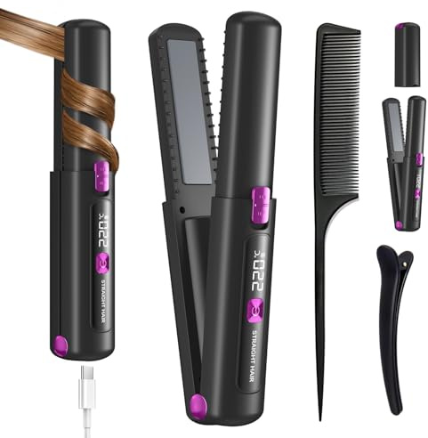 Hair Straightener,Cordless Rechargeable Flat Iron (LCD),Cordless Hair Straightener 4500mAh Battery,Portable Travel Straightener 2 in 1,Mini Charge Curling Iron (Unlock Required Before use)